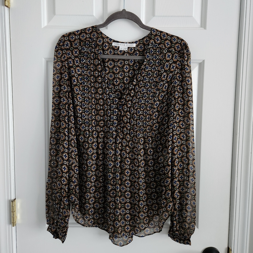 Veronica Beard Lowell Token Print Semi Sheer Women's Top